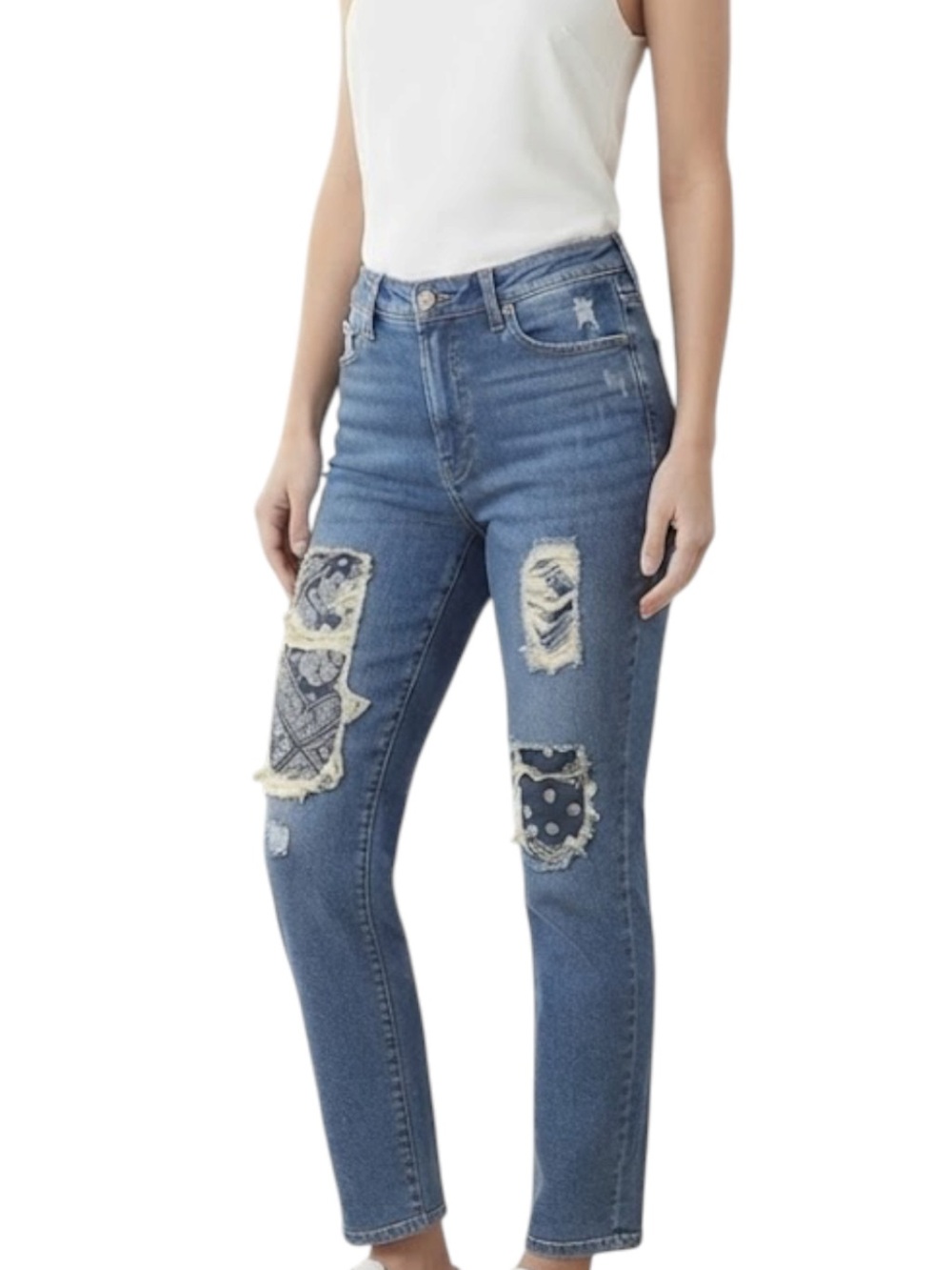 BUFFALO DAVID BITTON Henya Patchwork Paisley Blue Boyfriend Jeans 28